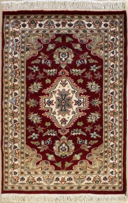 2'6x4'1 Pak Persian Area Rug with Silk & Wool Pile - Floral Design | Hand-Knotted in Red