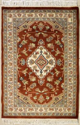 2'6x4'0 Pak Persian Area Rug with Silk & Wool Pile - Floral Design | Hand-Knotted in Reddish Brown