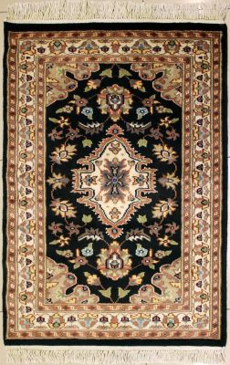 2'6x4'2 Pak Persian Area Rug with Silk & Wool Pile - Floral Design | Hand-Knotted in Green