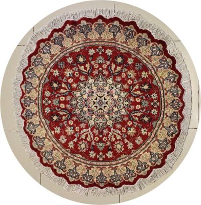 4'0x4'0 Pak Persian Area Rug with Silk & Wool Pile - Floral Design | Hand-Knotted in Red