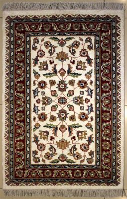 2'7x4'1 Pak Persian Area Rug with Silk & Wool Pile - Floral Design | Hand-Knotted in Ivory