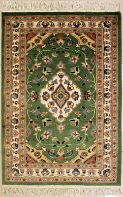 2'5x3'11 Pak Persian Area Rug with Silk & Wool Pile - Floral Design | Hand-Knotted in Green