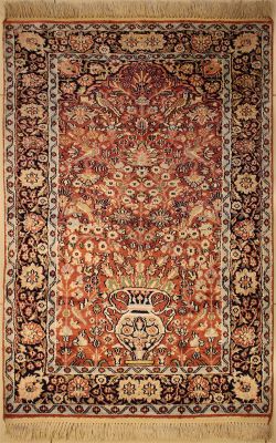 2'6x3'9 Pak Persian High Quality Area Rug with Silk & Wool Pile - Floral (Special Quality) Design
