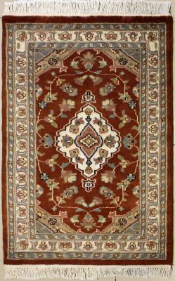 2'6x3'11 Pak Persian Area Rug with Silk & Wool Pile - Floral Design | Hand-Knotted in Reddish Brown