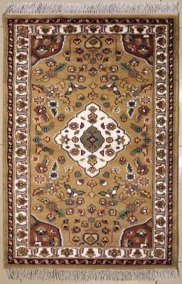 2'5x4'4 Pak Persian Area Rug with Silk & Wool Pile - Floral Design | Hand-Knotted in Beige