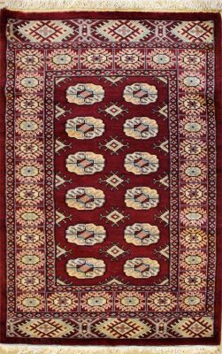2'8x4'0 Bokhara Jaldar Area Rug with Wool Pile - Special Mori Bokhara Elephant Foot Design | Hand-Knotted in Red