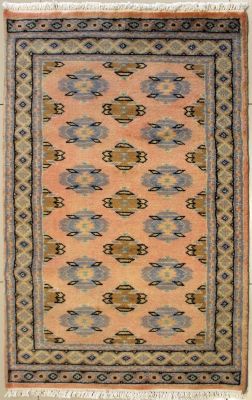 2'6x4'1 Bokhara Jaldar Area Rug with Wool Pile - Geometric Diamond Design | Hand-Knotted in Pink