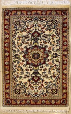 2'5x3'9 Pak Persian High Quality Area Rug with Wool Pile - Floral Design | Hand-Knotted in White