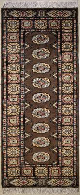 2'1x5'10 Bokhara Jaldar Area Rug with Wool Pile - Special Mori Bokhara Elephant Foot Design | Hand-Knotted in Dark Brown