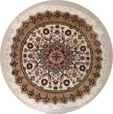 4'1x4'0 Pak Persian Area Rug with Silk & Wool Pile - Floral Design | Hand-Knotted in Ivory