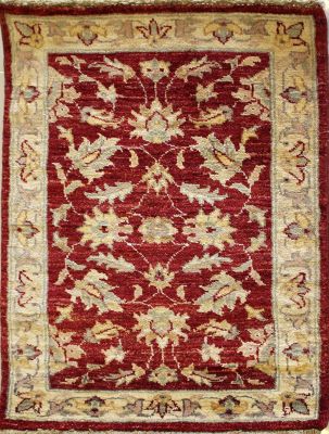 2'0x3'0 Chobi Ziegler Area Rug made using Vegetable dyes with Wool Pile - Floral Design | Hand-Knotted in Red
