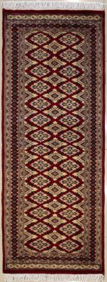 2'0x6'0 Bokhara Jaldar Area Rug with Wool Pile - Geometric Diamond Design | Hand-Knotted in Red