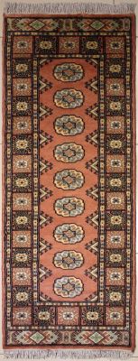 2'2x6'2 Bokhara Jaldar Area Rug with Wool Pile - Special Mori Bokhara Elephant Foot Design | Hand-Knotted in Reddish Brown