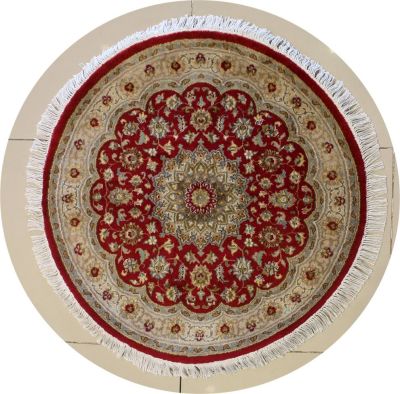 3'1x3'1 Pak Persian High Quality Area Rug with Silk & Wool Pile - Floral Design | Hand-Knotted in Red