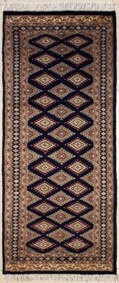 2'1x5'10 Bokhara Jaldar Area Rug with Wool Pile - Geometric Diamond Design | Hand-Knotted in Blue