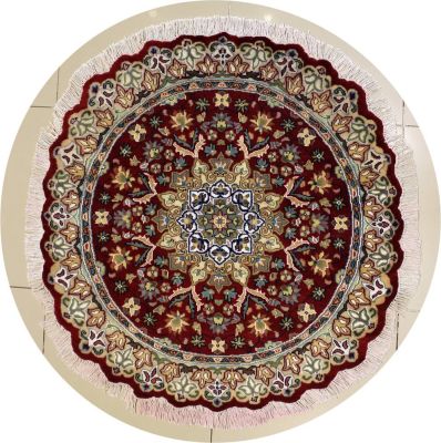 4'1x4'1 Pak Persian Area Rug with Silk & Wool Pile - Floral Design | Hand-Knotted in Red