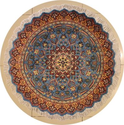 4'1x4'1 Pak Persian Area Rug with Silk & Wool Pile - Floral Design | Hand-Knotted in Greenish Blue