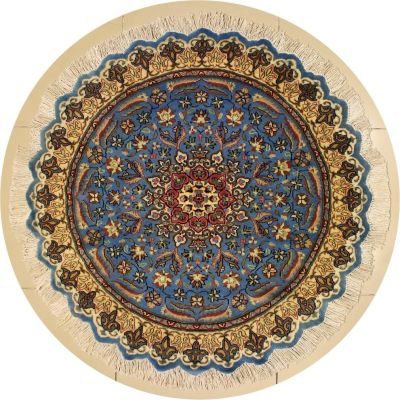 4'2x4'3 Pak Persian Area Rug with Silk & Wool Pile - Floral Design | Hand-Knotted in Greenish Blue