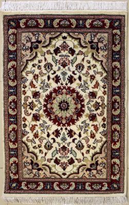 2'6x4'2 Pak Persian High Quality Area Rug with Wool Pile - Floral Design | Hand-Knotted in White