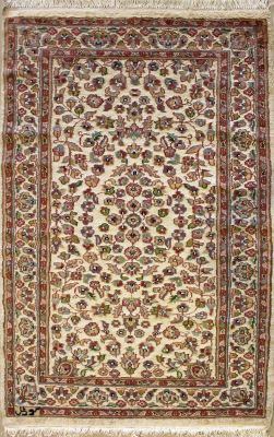 3'1x5'1 Pak Persian Area Rug with Silk & Wool Pile - Floral Design | Hand-Knotted in Ivory