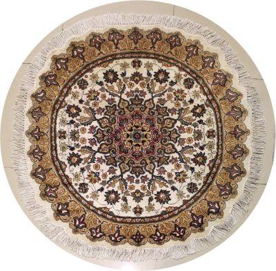 4'0x4'2 Pak Persian Area Rug with Silk & Wool Pile - Floral Design | Hand-Knotted in Ivory