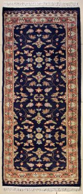 2'0x6'3 Pak Persian Area Rug with Silk & Wool Pile - Floral Design | Hand-Knotted in Blue
