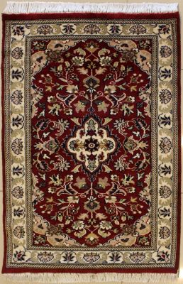 2'7x4'2 Pak Persian High Quality Area Rug with Silk & Wool Pile - Floral Design | Hand-Knotted in Red