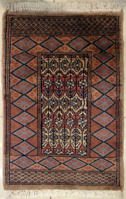 1'8x2'10 Bokhara Jaldar Area Rug with Wool Pile - Geometric Diamond Design | Hand-Knotted in Beige