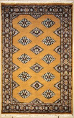 3'0x4'10 Bokhara Jaldar Area Rug with Wool Pile - Geometric Diamond Design | Hand-Knotted in Beige