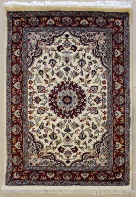 2'6x4'2 Pak Persian High Quality Area Rug with Wool Pile - Floral Design | Hand-Knotted in White