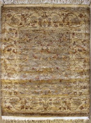 2'4x3'3 Chobi Ziegler Area Rug made using Vegetable dyes with Wool Pile - Floral Design | Hand-Knotted in Grey