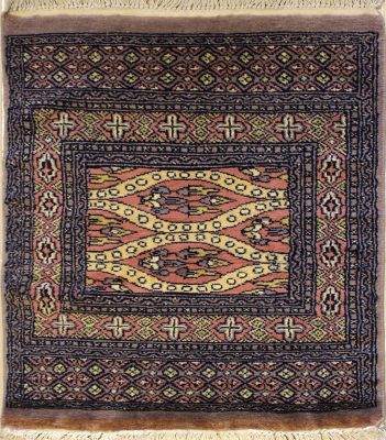 1'11x2'7 Bokhara Jaldar Area Rug with Wool Pile - Geometric Design | Hand-Knotted in Beige