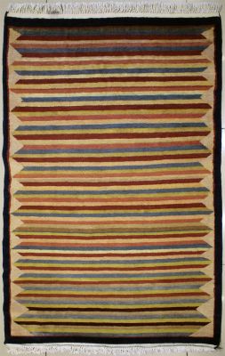 3'0x4'9 Gabbeh Area Rug with Wool Pile - Striped Design | Hand-Knotted Multicolored | 3x5