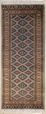 2'1x6'2 Bokhara Jaldar Area Rug with Wool Pile - Geometric Diamond Design | Hand-Knotted in Grey