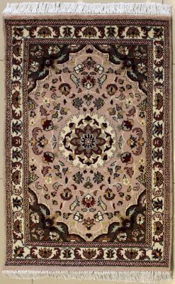 2'7x4'2 Pak Persian High Quality Area Rug with Wool Pile - Floral Design | Hand-Knotted in Beige
