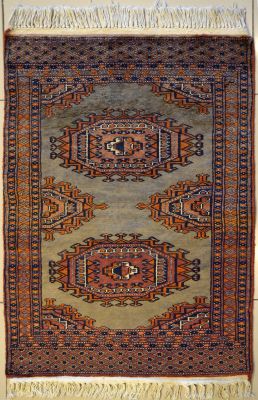 2'0x3'4 Bokhara Jaldar Area Rug with Wool Pile - Geometric Design | Hand-Knotted in Green