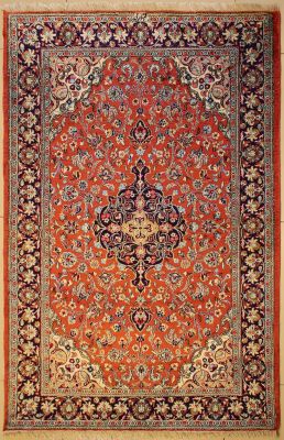 3'3x5'0 Pak Persian High Quality Area Rug with Silk Pile - Floral (Special Quality) Medallion Design | Hand-Knotted in Reddish Brown