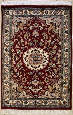 2'6x4'1 Pak Persian High Quality Area Rug with Wool Pile - Floral Design | Hand-Knotted in Red