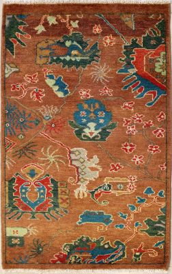 2'7x4'1 Chobi Ziegler Area Rug made using Vegetable dyes with Wool Pile - Floral Design | Hand-Knotted in Brown
