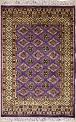 3'0x4'10 Bokhara Jaldar Area Rug with Silk & Wool Pile - Geometric Diamond Design | Hand-Knotted in Purple