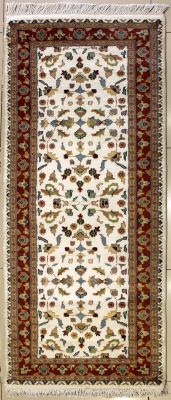 2'1x6'2 Pak Persian Area Rug with Silk & Wool Pile - Floral Design | Hand-Knotted in Ivory