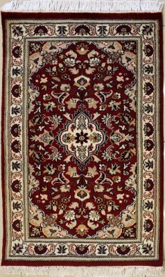 2'6x4'2 Pak Persian High Quality Area Rug with Wool Pile - Floral Design | Hand-Knotted in Red