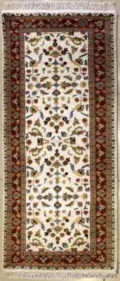 2'1x6'2 Pak Persian Area Rug with Silk & Wool Pile - Floral Design | Hand-Knotted in Ivory