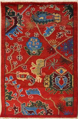 2'7x4'1 Chobi Ziegler Area Rug made using Vegetable dyes with Wool Pile - Floral Design | Hand-Knotted in Red