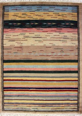 3'0x5'1 Gabbeh Area Rug with Wool Pile - Striped Design | Hand-Knotted Multicolored | 3x5