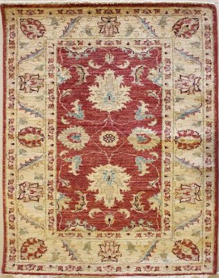 2'7x3'11 Chobi Ziegler Area Rug made using Vegetable dyes with Wool Pile - Floral Design | Hand-Knotted in Red