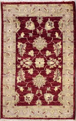 2'5x4'0 Chobi Ziegler Area Rug made using Vegetable dyes with Wool Pile - Floral Design | Hand-Knotted in Red