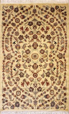 3'0x5'0 Pak Persian Area Rug with Silk & Wool Pile - Floral Design | Hand-Knotted in White