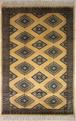 3'1x5'0 Bokhara Jaldar Area Rug with Wool Pile - Geometric Diamond Design | Hand-Knotted in Beige