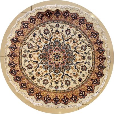 4'3x4'2 Pak Persian Area Rug with Silk & Wool Pile - Floral Design | Hand-Knotted in Ivory